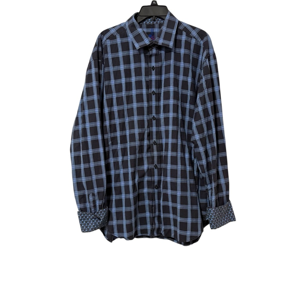 Robert Graham Men’s Size 2XL Navy Blue Plaid Button Up Shirt Preppy Business